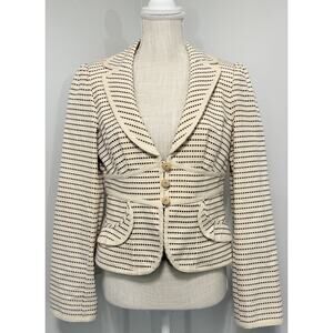 Nanette Lepore Jacket Blazer Career Cream Stripe Button Business Wood Buttons 6